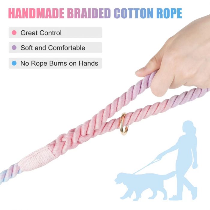 马卡龙彩色leash03 5 FT Dog Leash Cotton Rope Colorful Rainbow for Pets